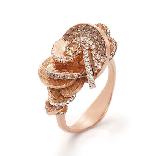 Ring Designer jewellery  Diamond Pink Gold Sand Roses Pink Gold 18 carats (750/1000)
