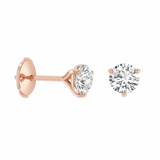 Earrings Classics  Diamond Pink Gold 3 CLAWS Pink Gold 18 carats (750/1000)