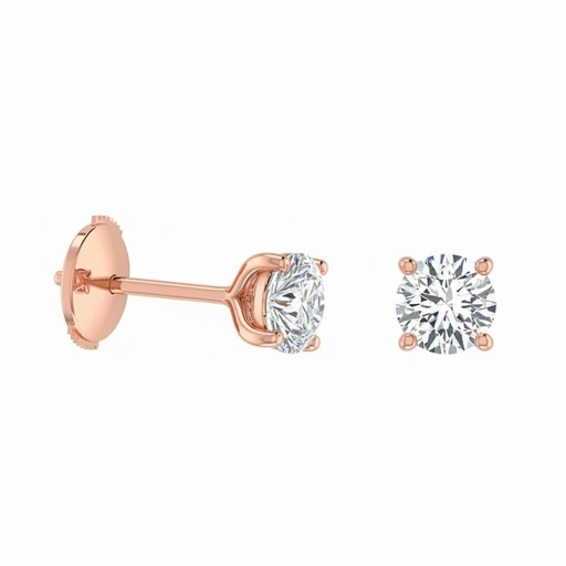 Earrings Classics  Diamond Pink Gold 4 CLAWS Pink Gold 18 carats (750/1000)