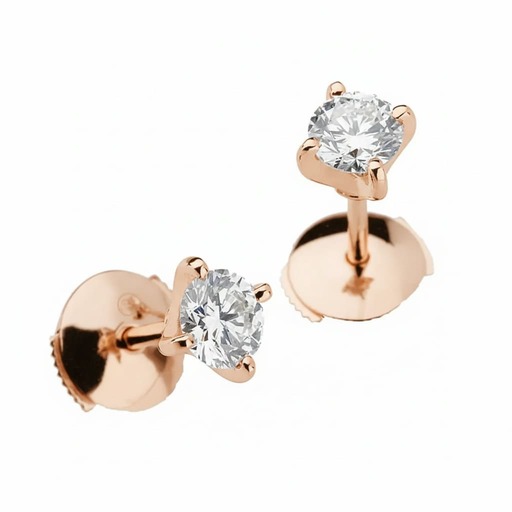 Earrings Classics  Diamond Pink Gold 4 CLAWS CRADLE Pink Gold 18 carats (750/1000)