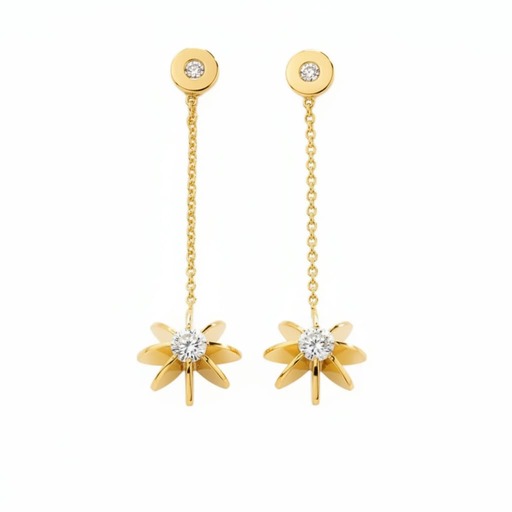 Earrings Designer  Diamond Yellow Gold SUN by Sando Yellow Gold 18 carats (750/1000)
