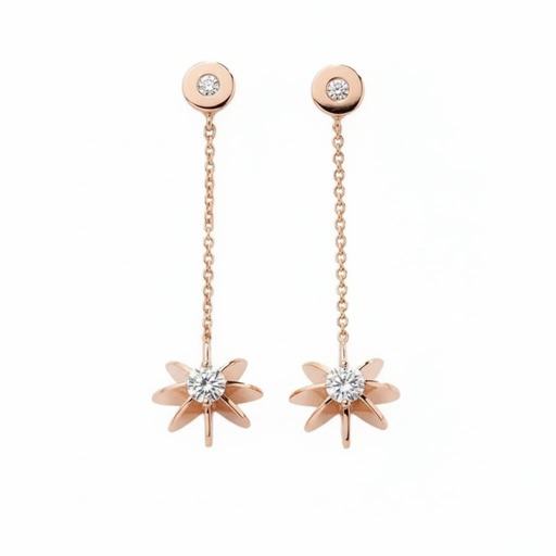 Earrings Designer  Diamond Pink Gold SUN by Sando Pink Gold 18 carats (750/1000)