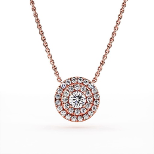 Pendentif Classique   Diamant Or Rose Double Entourage Diamants Or Rose 18 carats (750/000)
