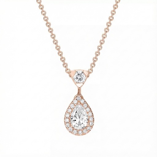 Pendentif Classique   Diamant Or Rose entourage, POIRE Or Rose 18 carats (750/000)