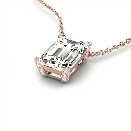 Pendentif Classique   Diamant Or Rose taille EMERAUDE  Or Rose 18 carats (750/000)