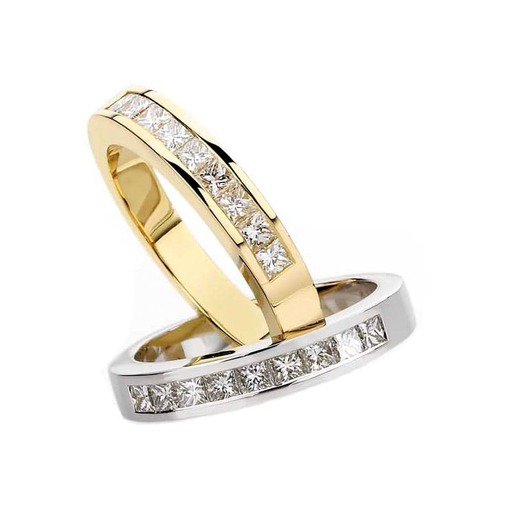 Wedding Band Half set   Diamond White Gold PRINCESS