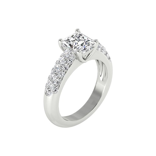 Bague  Classique   Diamant Or Blanc PRINCESSE ROYALE  2 avec pavage