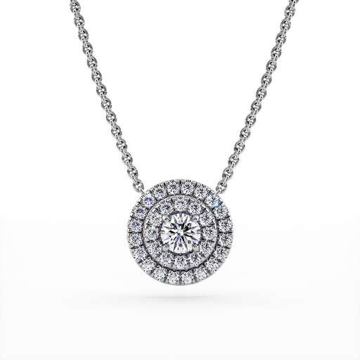 Pendentif Classique   Diamant Or Rose Double Entourage Diamants