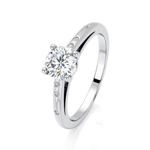 Solitaire  Classique avec pavage   Diamant Or Rose 4 Griffes Feux Bi-LED 