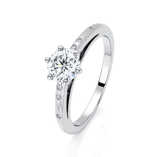 Solitaire  Classique avec pavage   Diamant Or Rose 6 Griffes Feux Bi-LED 