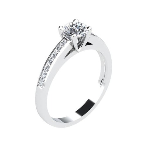 Solitaire  Classique avec pavage   Diamant Or Blanc palladié palladié 18 carats (750/000) AUBE Pavée