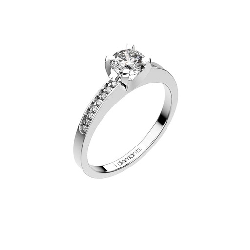 Solitaire  Classique avec pavage   Diamant Or Blanc DEVA Pavé