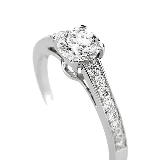 Solitaire  Classique avec pavage   Diamant Or Blanc palladié palladié 18 carats (750/000) PARIS Premium 2