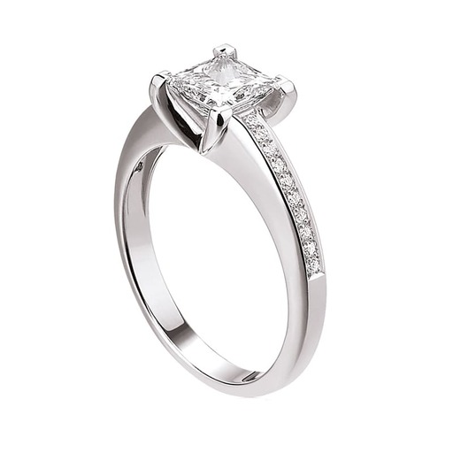 Solitaire  Classique avec pavage   Diamant Or Blanc palladié palladié 18 carats (750/000) Princesse Royale avec pavage