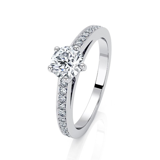 Solitaire  Classique avec pavage   Diamant Or Rose 5 Griffes pavé