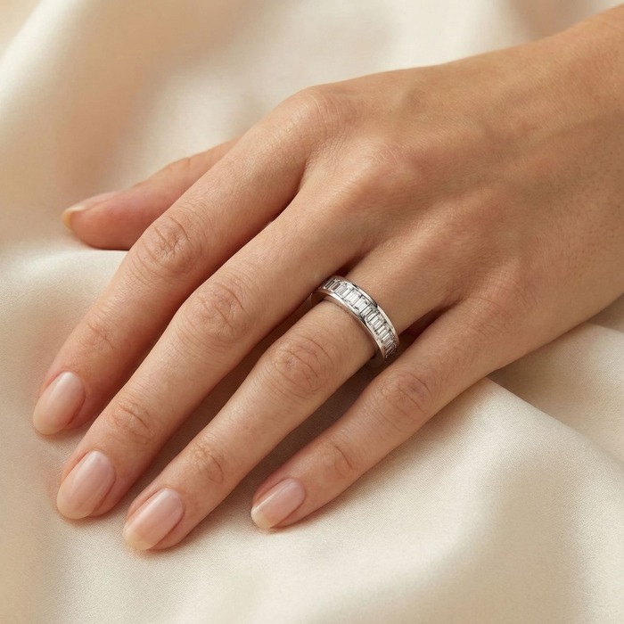 acheter Alliance Tour complet Diamant Or Blanc Baguette