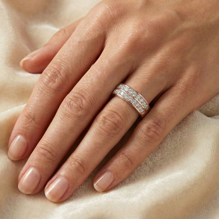 acheter Alliance Demi-tour Diamant Or Rose Double Rang