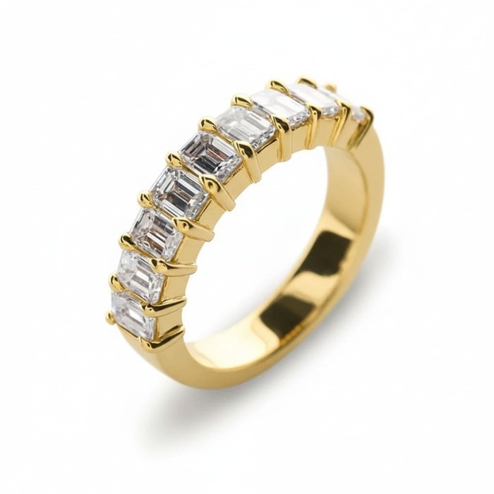 Wedding Band Half set  Diamond Yellow Gold EMERALD
