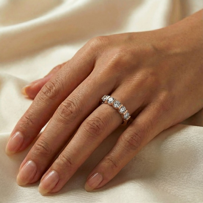 acheter Alliance Demi-tour Diamant Or Rose HARMONIE