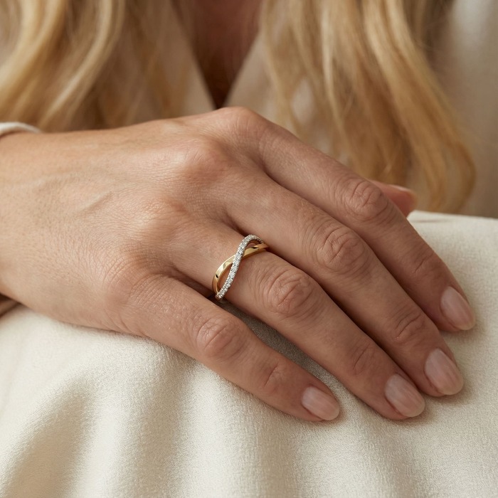 buy Wedding Band Half set Diamond Yellow Gold INFINITY