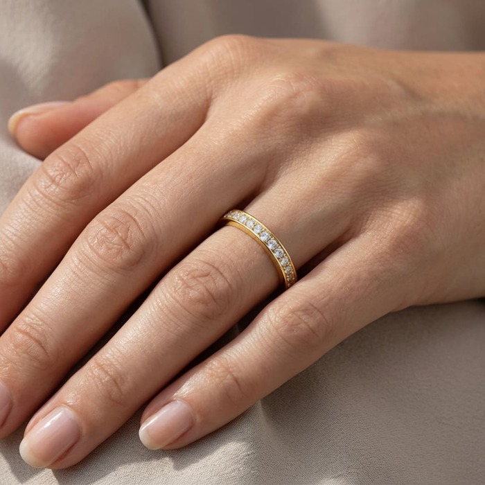 acheter Alliance Demi-tour Diamant Or Jaune serti grain RUBAN