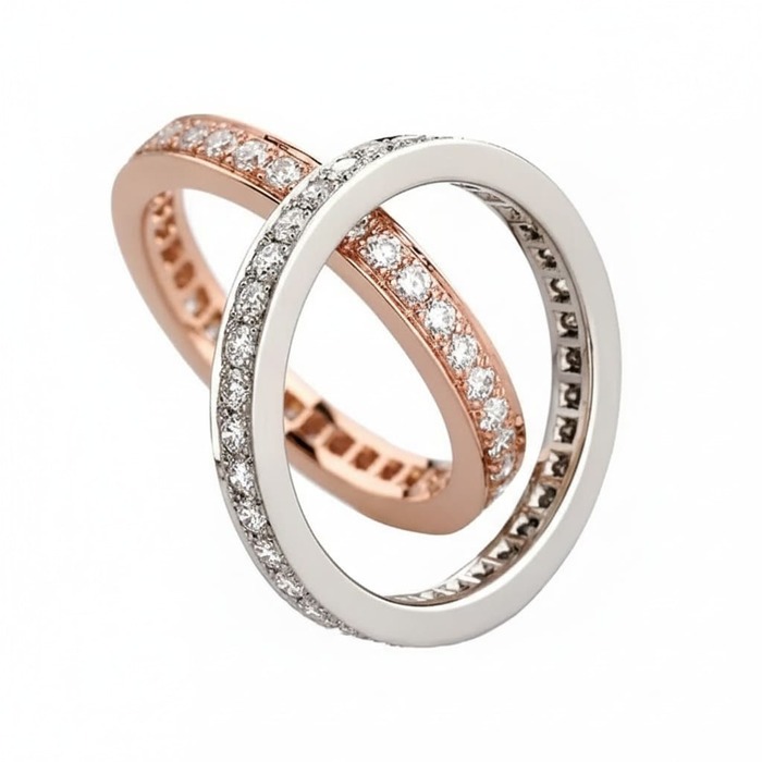 Wedding Band Full set  Diamond Pink Gold RIBBON full set