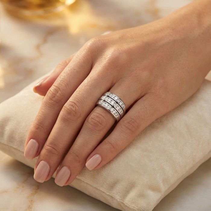 acheter Alliance Demi-tour Diamant Or Blanc Triple rang