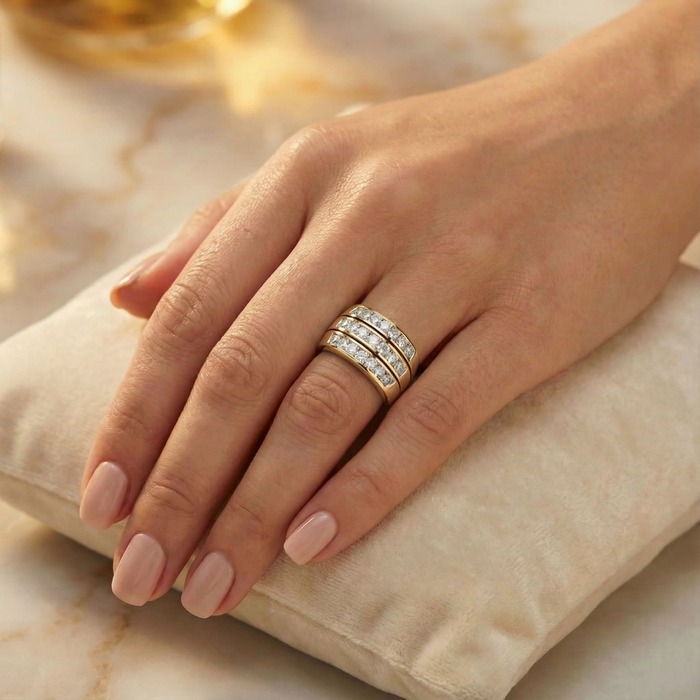 buy Wedding Band Half set  Diamond Yellow Gold Triple Band