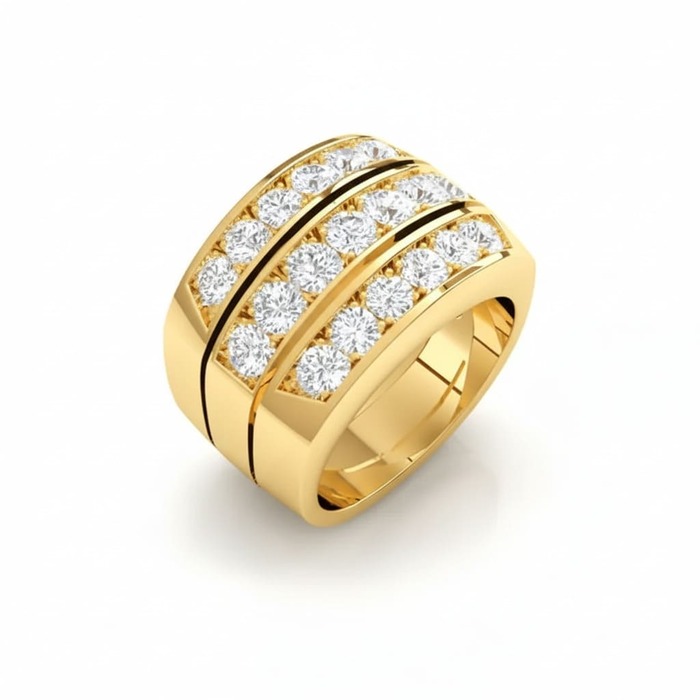 Wedding Band Half set  Diamond Yellow Gold Triple Band