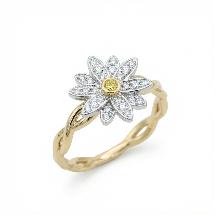 Bague  Créateurs Diamant Or Jaune Lys de Mer