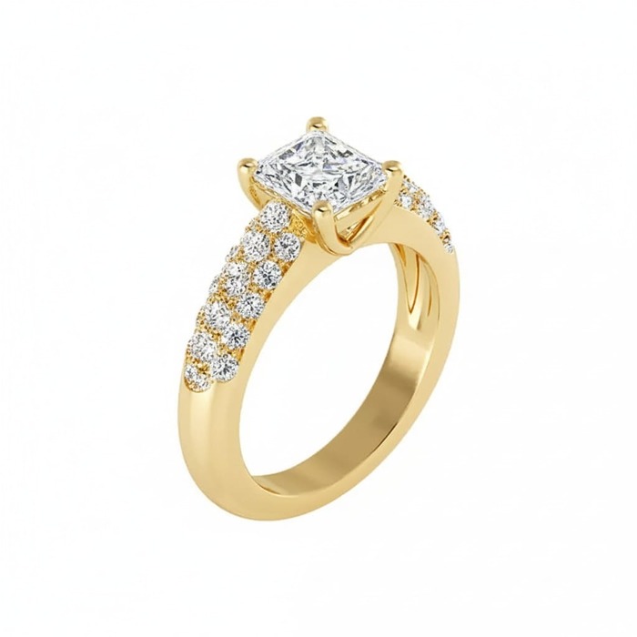 Bague  Classique  Diamant Or Jaune PRINCESSE ROYALE  2 avec pavage