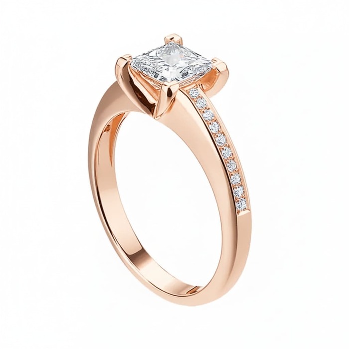 Bague Classique Diamant Or Rose PRINCESSE ROYALE avec pavage