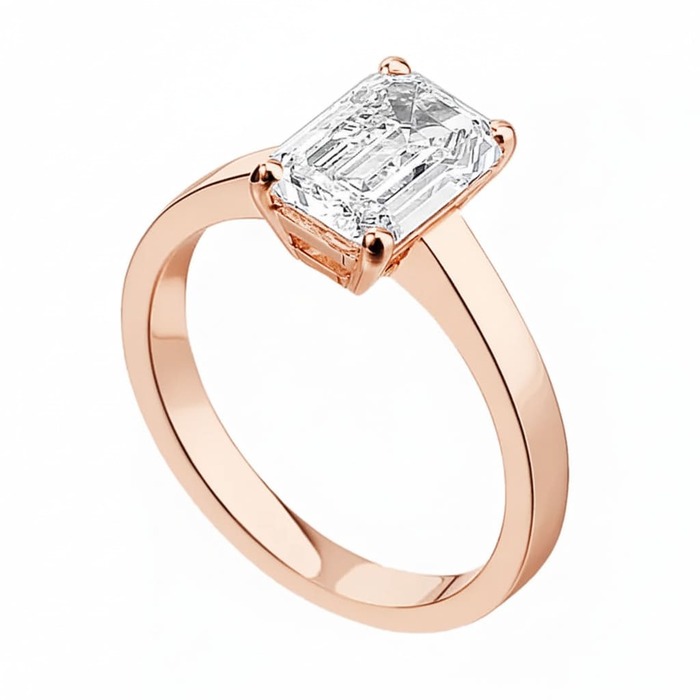 Bague  Classique  Diamant Or Rose taille EMERAUDE