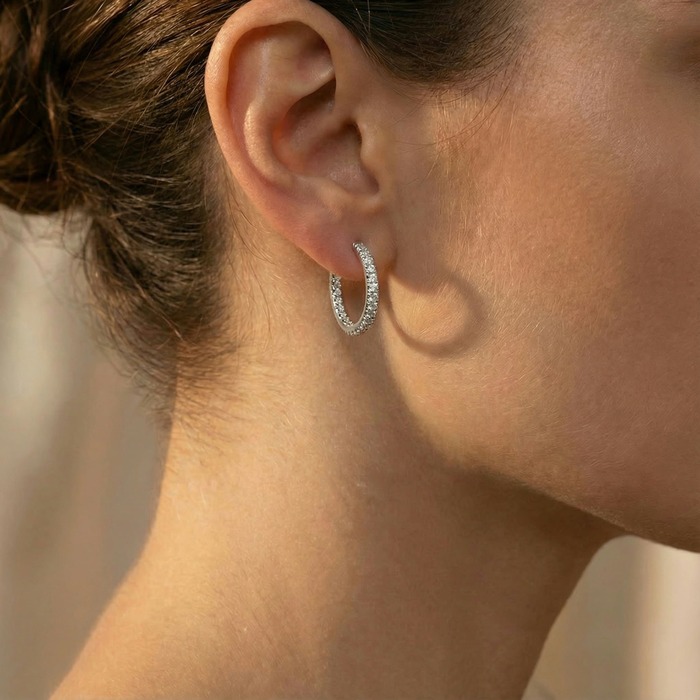 acheter Boucles d'Oreilles Créoles Diamant Or Blanc CREOLES 1.5 cm