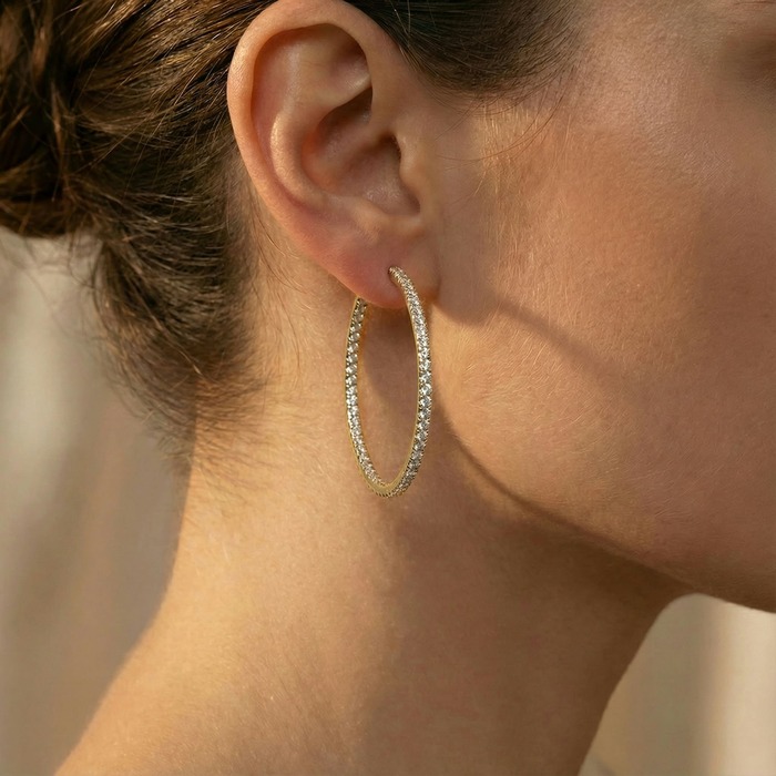 acheter Boucles d'Oreilles Créoles Diamant Or Jaune CREOLES 3.5 cm