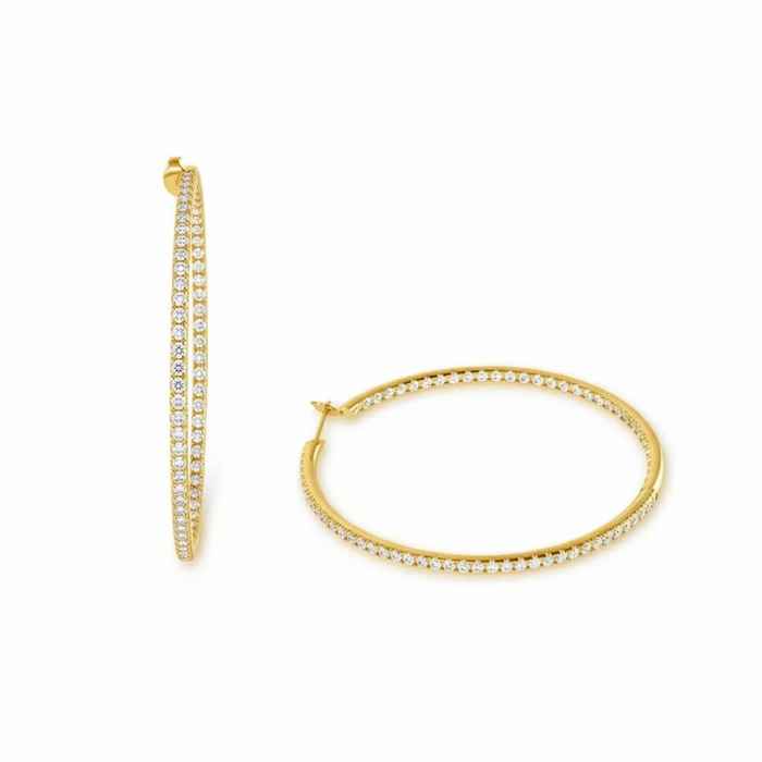 Boucles d'Oreilles Créoles Diamant Or Jaune CREOLES 3.5 cm