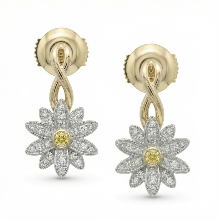 Boucles d'Oreilles  Créateurs Diamant Or Jaune Lys de Mer