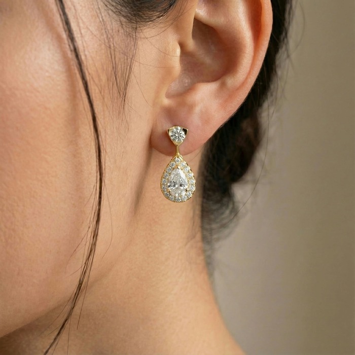 buy Earrings Classics Diamond Yellow Gold Micro-paved PEAR