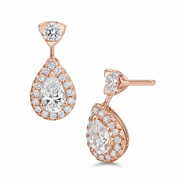 Boucles d'Oreilles Classique Diamant Or Rose Micro-pavées POIRE