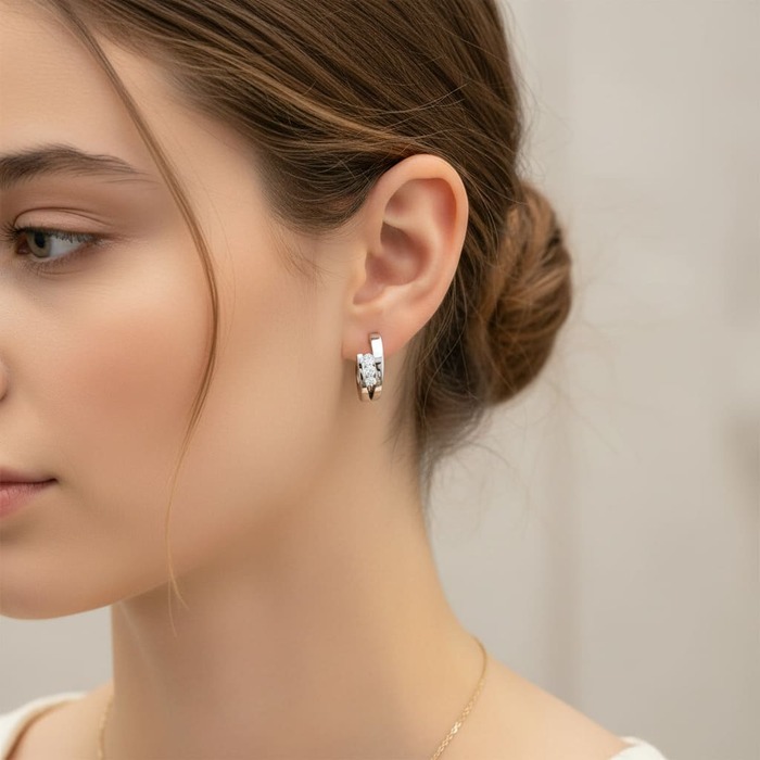 acheter Boucles d'Oreilles  Classique  Diamant Or Blanc Point Virgule