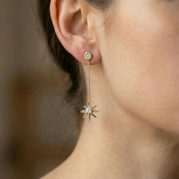 buy Earrings Designer Diamond Yellow Gold SUN by Sando