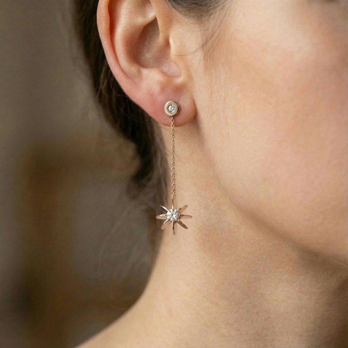 acheter Boucles d'Oreilles Créateurs Diamant Or Rose SOLEIL by Sandro