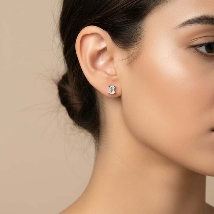 acheter Boucles d'Oreilles  Classique  Diamant Or Blanc Taille Emeraude