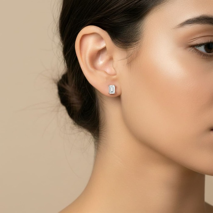 buy Earrings Classics Diamond Pink Gold EMERALD cut