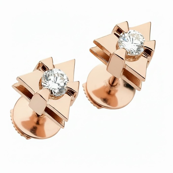 Boucles d'Oreilles Créateurs Diamant Or Rose TRIANGLE D'AMOUR