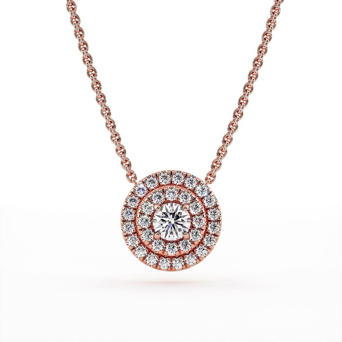 Pendant & Necklace Classics Diamond Pink Gold Double Circle of Diamonds