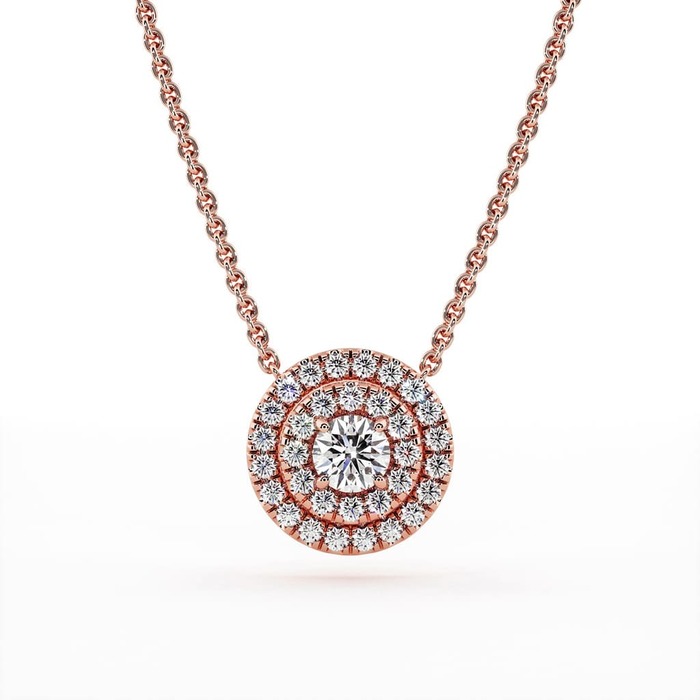 Pendentif Classique  Diamant Or Rose Double Entourage Diamants