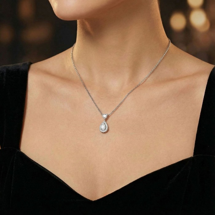 acheter Pendentif Classique  Diamant Or Blanc entourage, POIRE