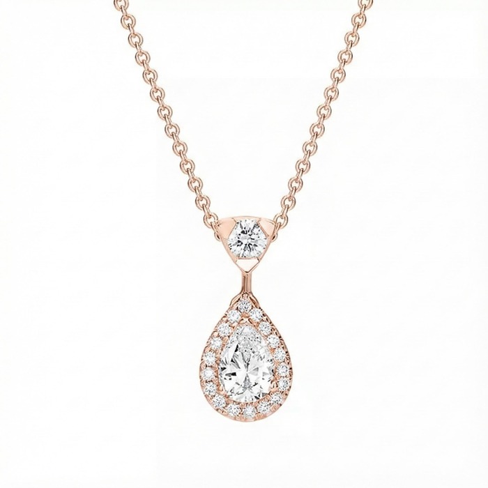 Pendentif Classique Diamant Or Rose entourage, POIRE