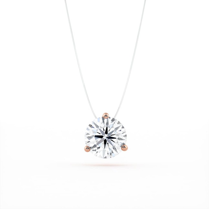 Pendentif Classique  Diamant Or Rose Fil de peche